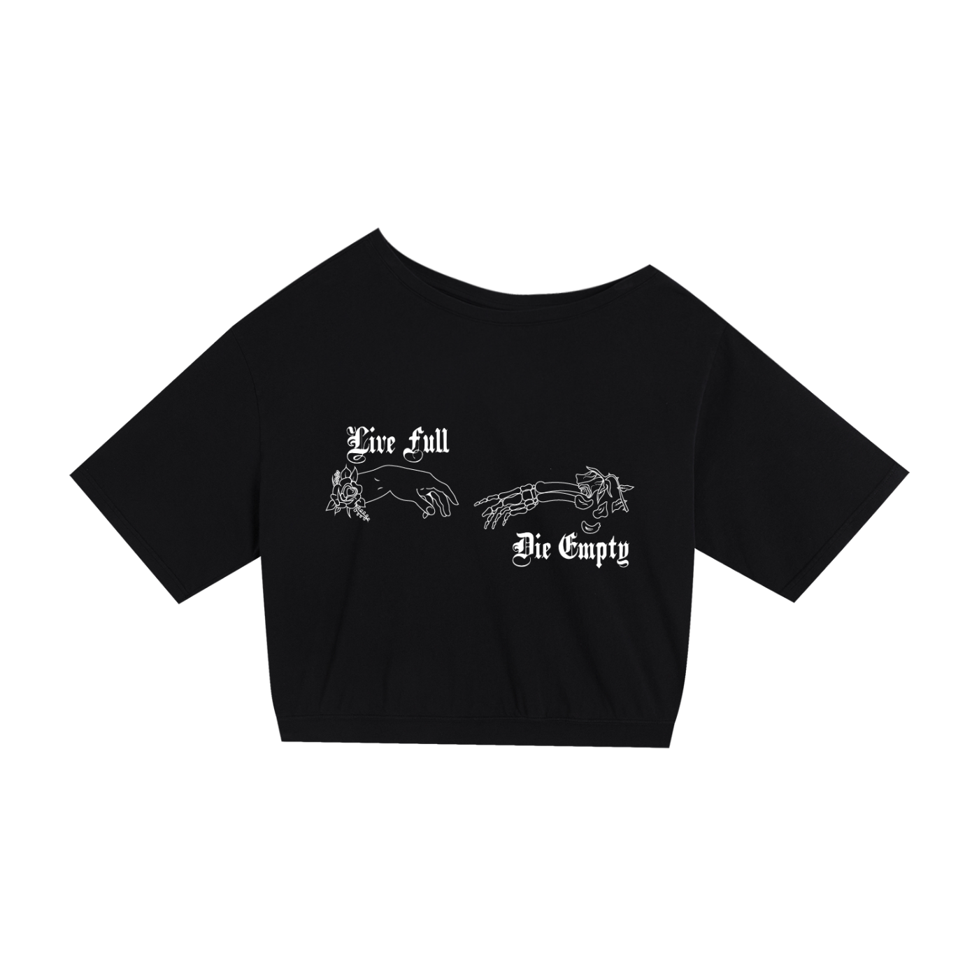 Live Full, Die Empty Asymmetric Shoulder Oversized Tee