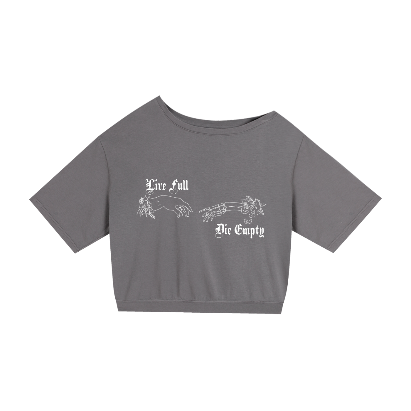 Live Full, Die Empty Asymmetric Shoulder Oversized Tee